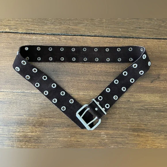 Women’s Dark Brown Suede and Bohemian Grommet Belt - Picture 2 of 7